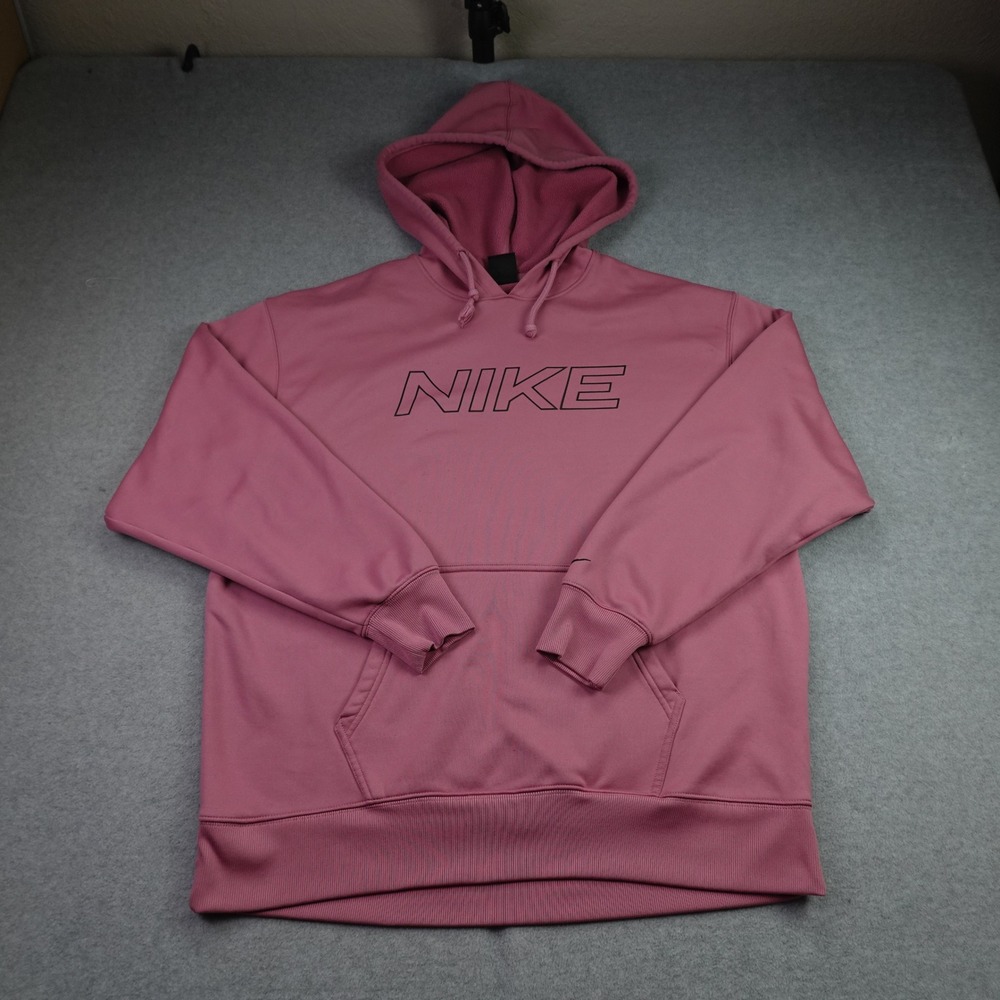Nike Hoodie‎ Mens Medium Pink Athletic Pullover Dri-FIT Fleece Logo